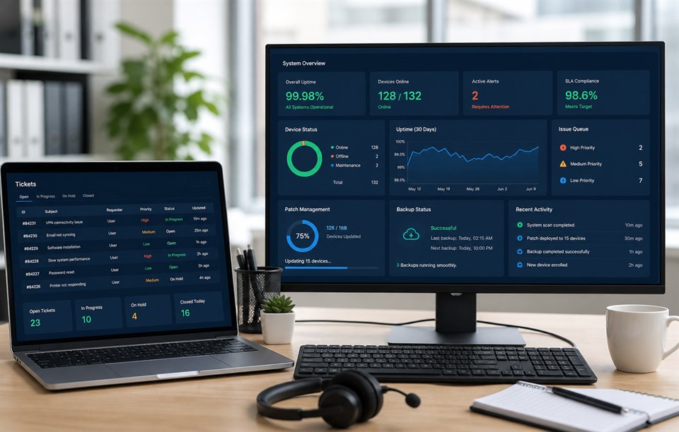 IT Support and Maintenance interface mockup